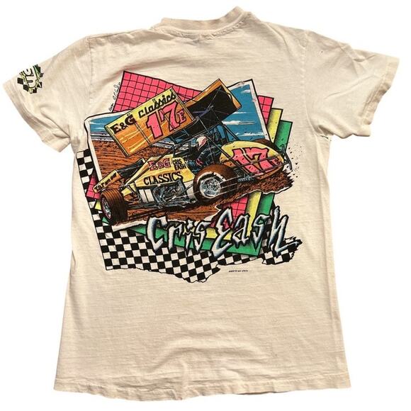 VTG 80s Single Stitch SPRINT CAR RACING Tiny Tee Double Side Cris Eash S Neon - Picture 8 of 8